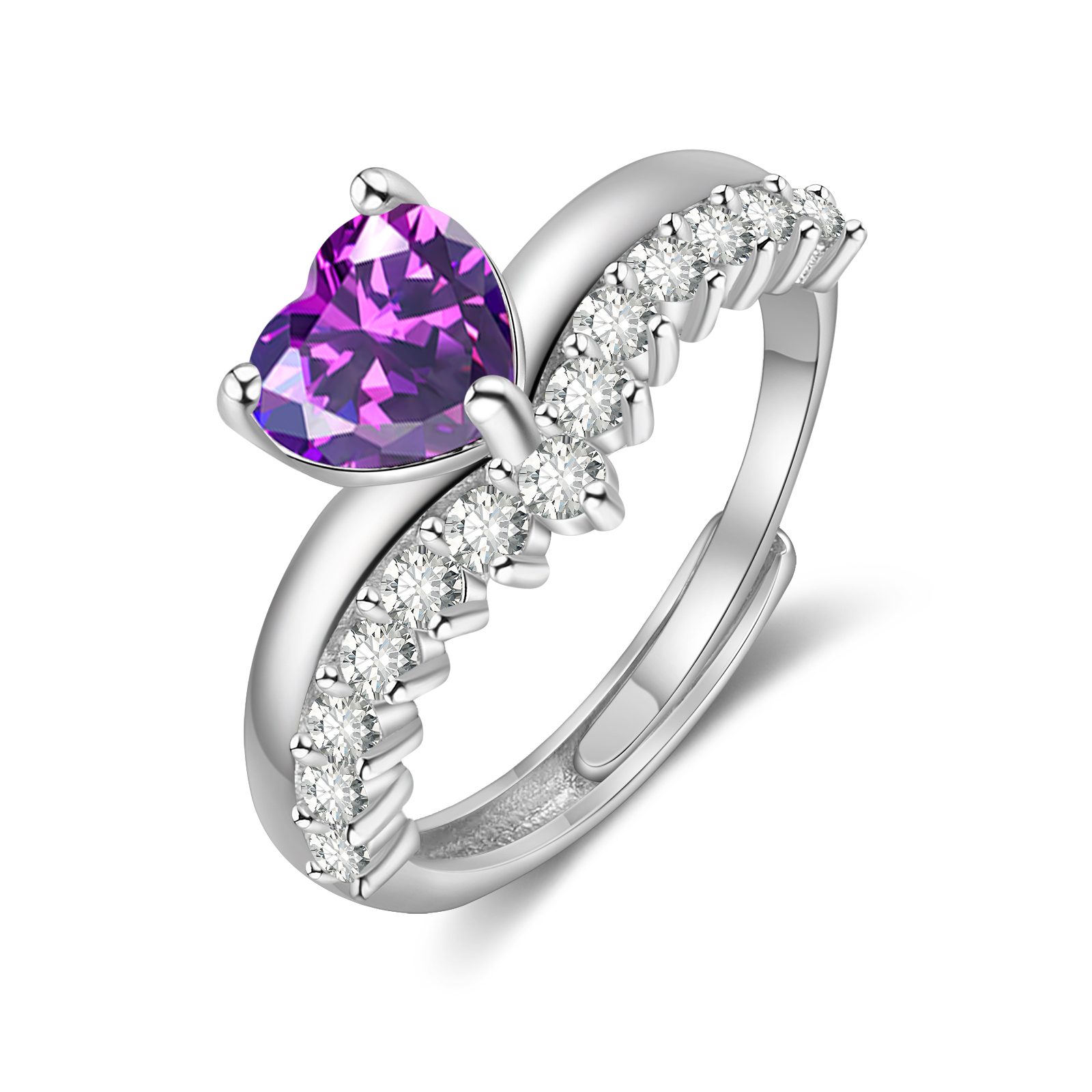 Personalised Heart Birthstone Ring Custom 2 Names Open Ring Gift for Women Girls-Jessemade AU