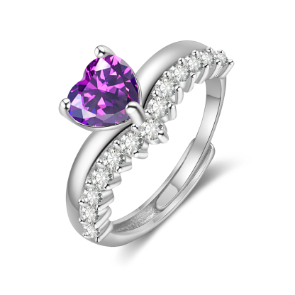 Personalised Heart Birthstone Ring Custom 2 Names Open Ring Gift for Women Girls-Jessemade AU