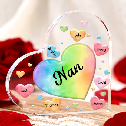 7 Names - Personalised Acrylic Heart Keepsake Custom Text Colourful Hearts Ornament Gift for Mother/Grandma-Jessemade AU