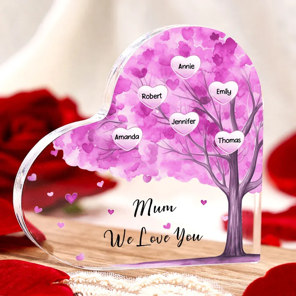 6 Names - Personalised Acrylic Heart Keepsake Custom Text Purple Tree Ornaments Gifts for Grandma/Mother-Jessemade AU
