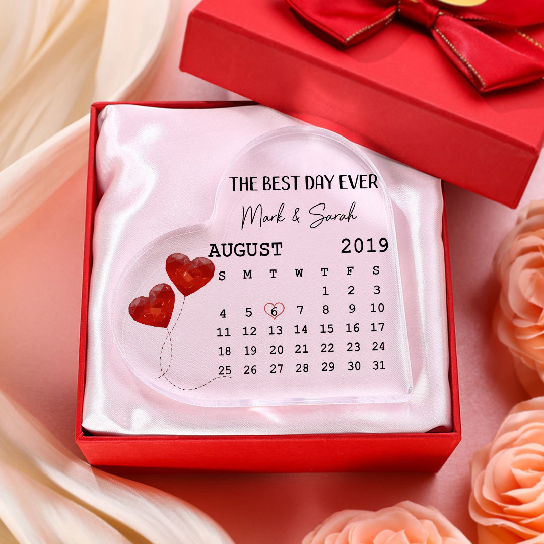Couple Acrylic Heart Keepsake Custom 2 Names & Date & Text Calendar Ornament Valentine's Day Gift -  The Best Day Ever-Jessemade AU