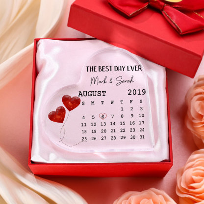Couple Acrylic Heart Keepsake Custom 2 Names & Date & Text Calendar Ornament Valentine's Day Gift -  The Best Day Ever-Jessemade AU
