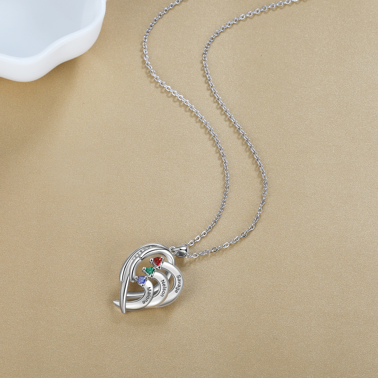 Personalised Heart Wings Necklace With 3 Birthstones Custom Names Necklace Gift For Her-Jessemade AU