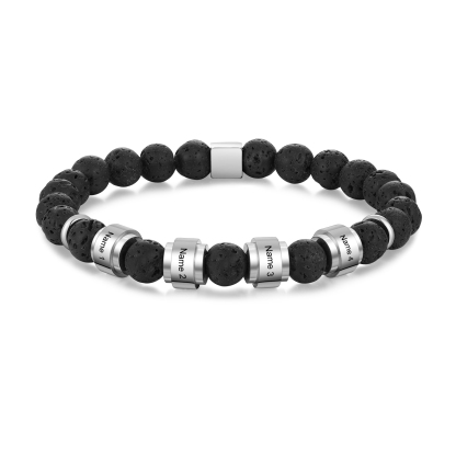 Personalised Lava Rock Bracelet with 4 Names Men's Bracelet Gifts For Him-Jessemade AU