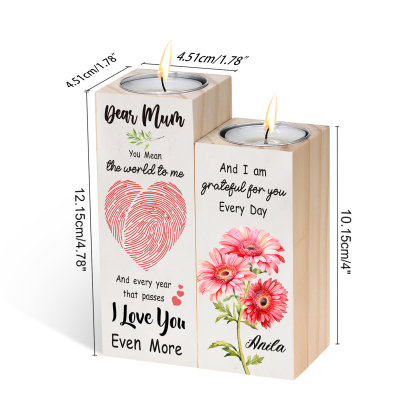 Dear Mum Candle Holder Custom Name Wooden Candlestick - You Mean The World To Me-Jessemade AU