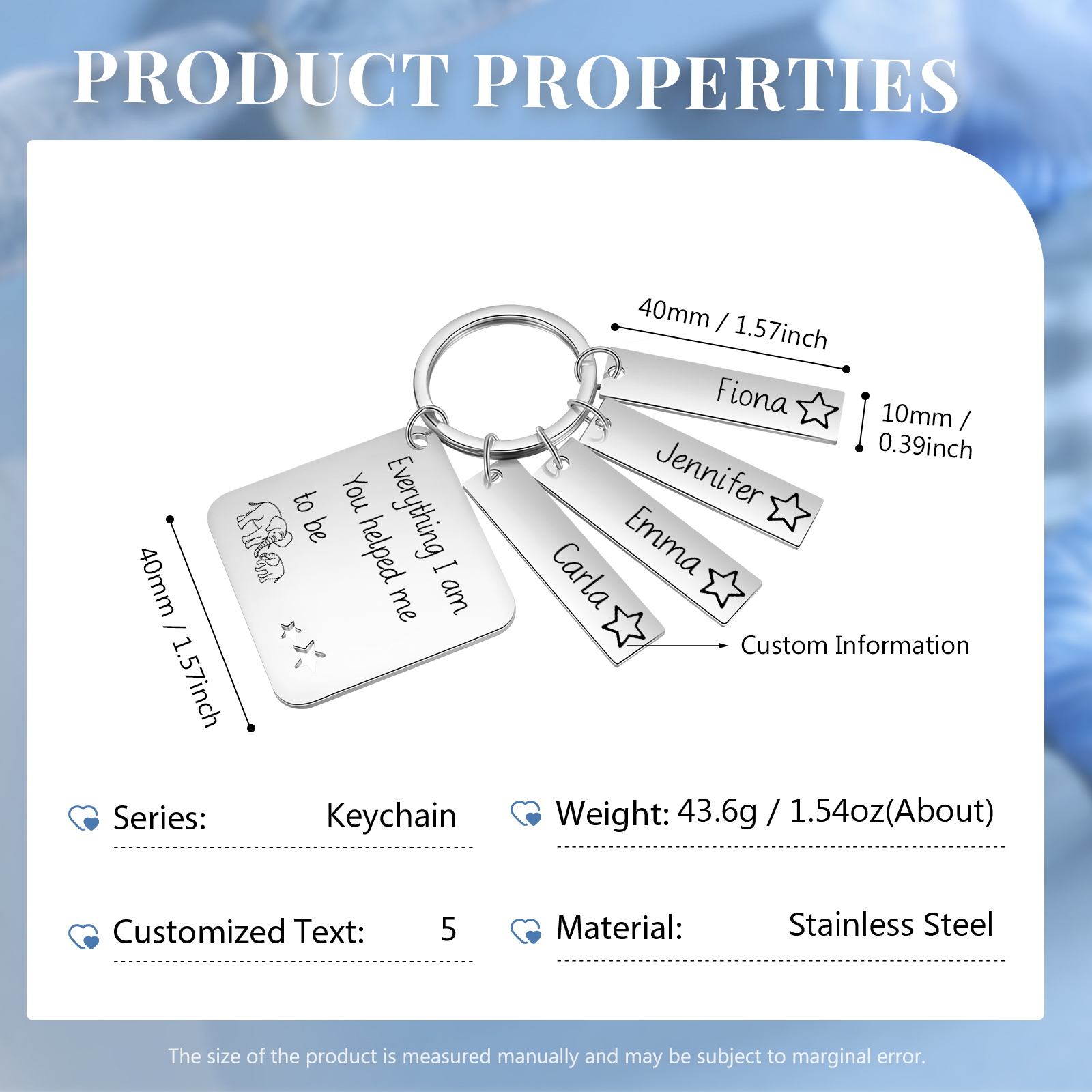 Personalised 4 Names & 1 Text Keychain Elephant Family Keychain Gifts for Father/Mother/Grandma/Grandpa-Jessemade AU