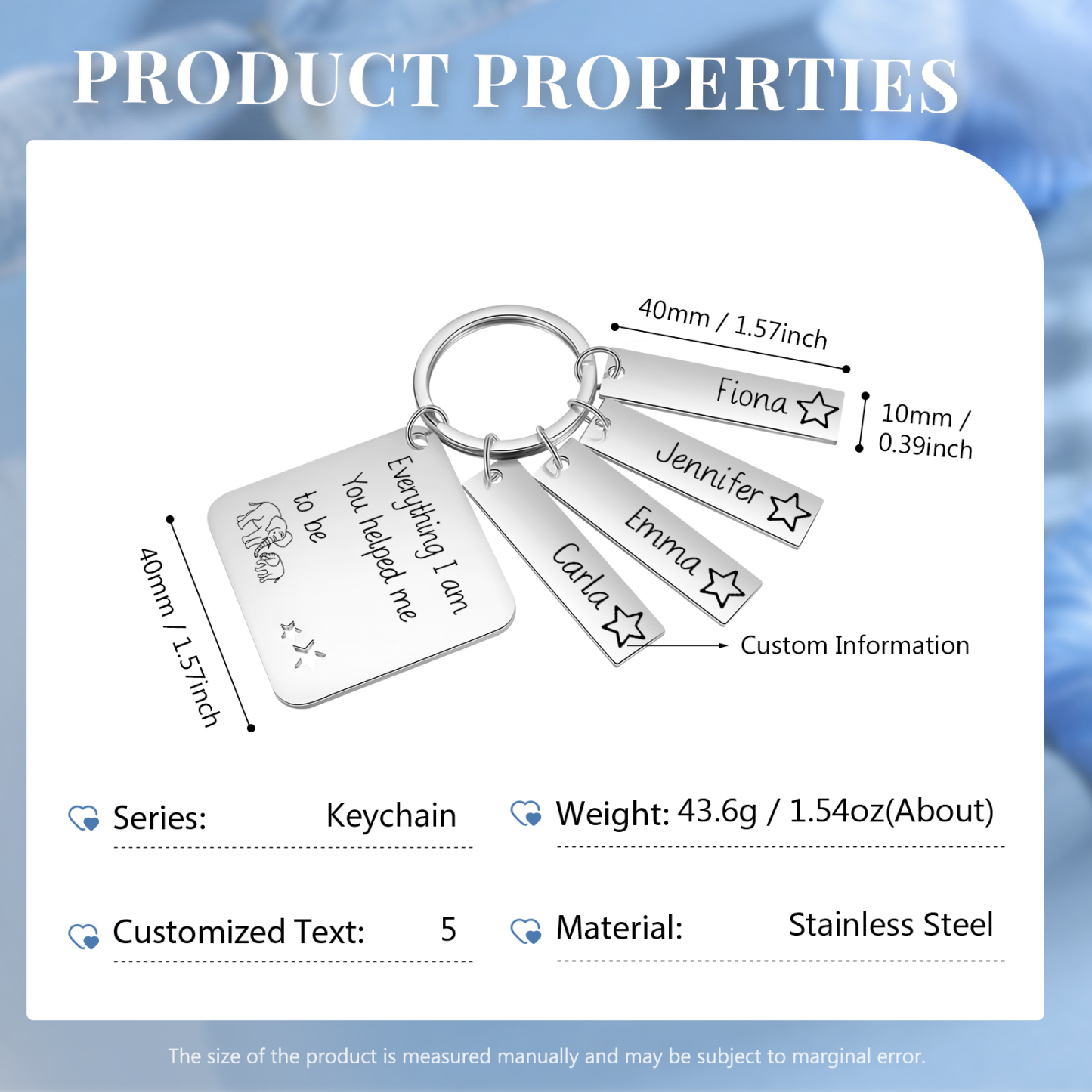 Personalised 4 Names & 1 Text Keychain Elephant Family Keychain Gifts for Father/Mother/Grandma/Grandpa-Jessemade AU