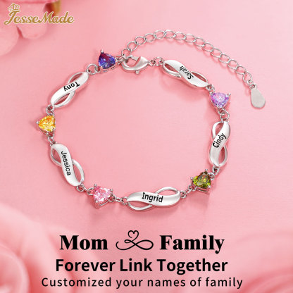 Personalised Bracelet With 6 Birthstones Engraved Names Bracelet Gift For Women-Jessemade AU