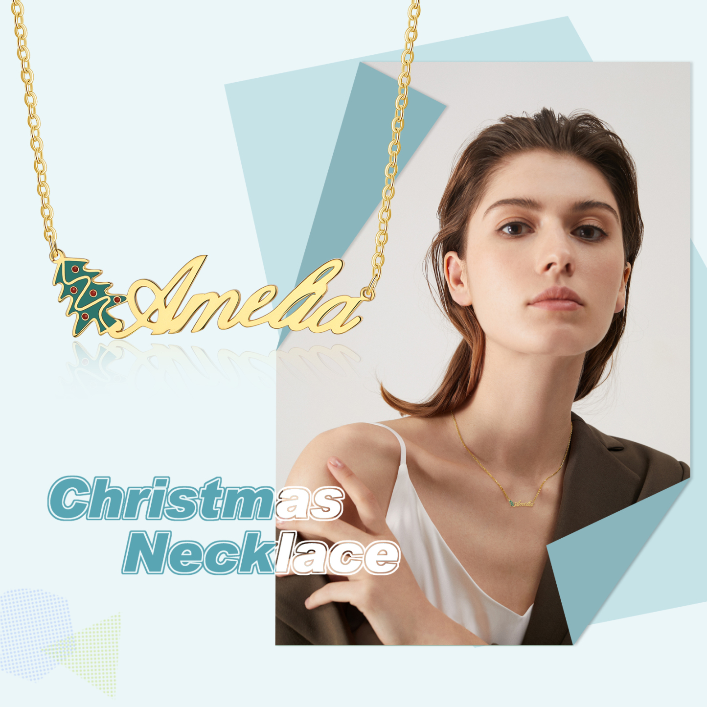 Personalised Christmas Tree Name Necklace in Gold Gifts for Her-Jessemade AU