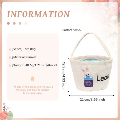 Personalised Bunny Tote Bag Custom Name Bunny Basket Bucket Bag Easter Gift for Him/Her-Jessemade AU