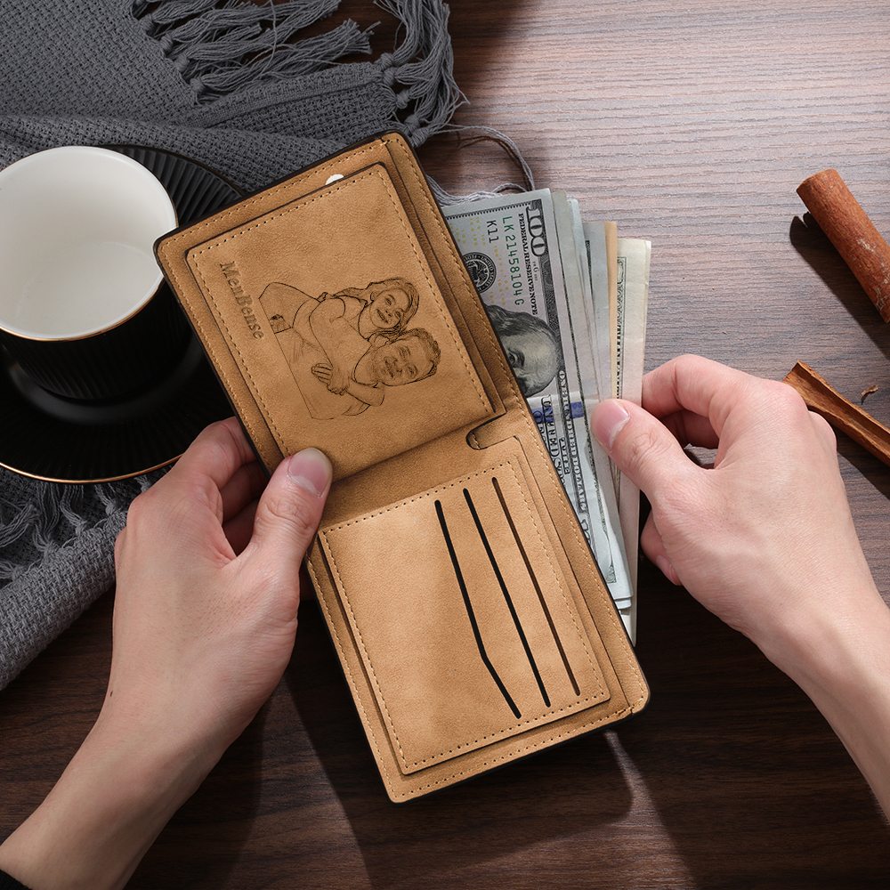 5 Names - Personalised Men Leather Wallet Custom Photo & Text & Name Folding Wallet Fist Bump Wallet Gift for Dad-Jessemade AU