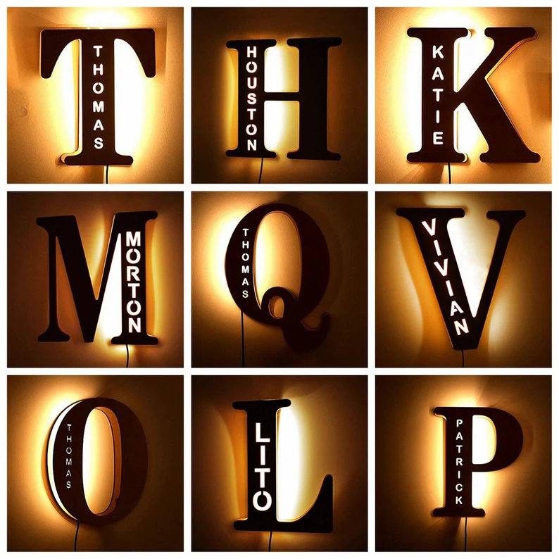 Letter Wooden Personalised Night Lights Best Gift For Family-Jessemade AU