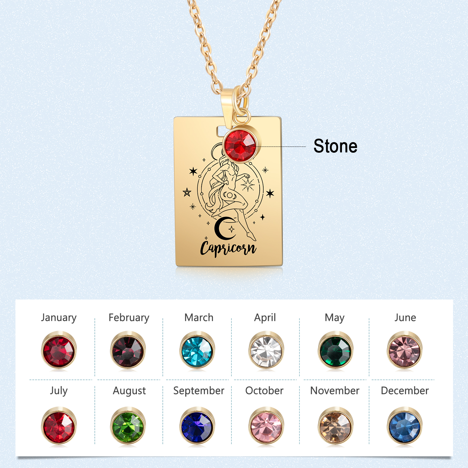 Personalised Name Necklace With Birthstone Custom Constellations Necklace For Women Engraved Tarot Cards Hip-hop Style Necklace-Jessemade AU