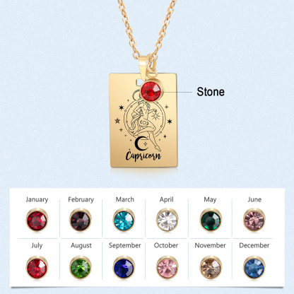 Personalised Name Necklace With Birthstone Custom Constellations Necklace For Women Engraved Tarot Cards Hip-hop Style Necklace-Jessemade AU