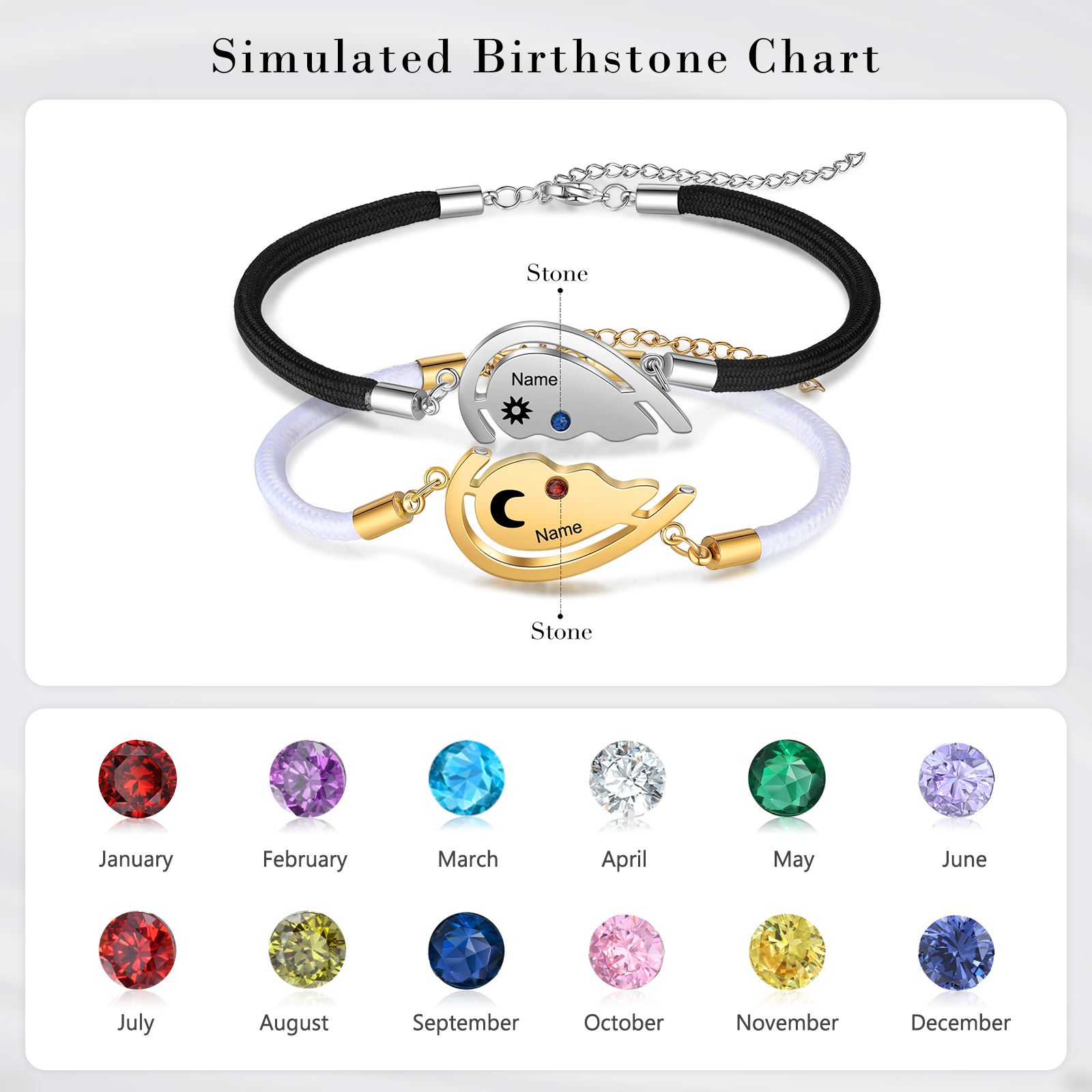 Personalised Matching Couple Bracelet Custom Names Sun And Moon Heart Bracelet Valentine's Day Gifts For Her or Him-Jessemade AU