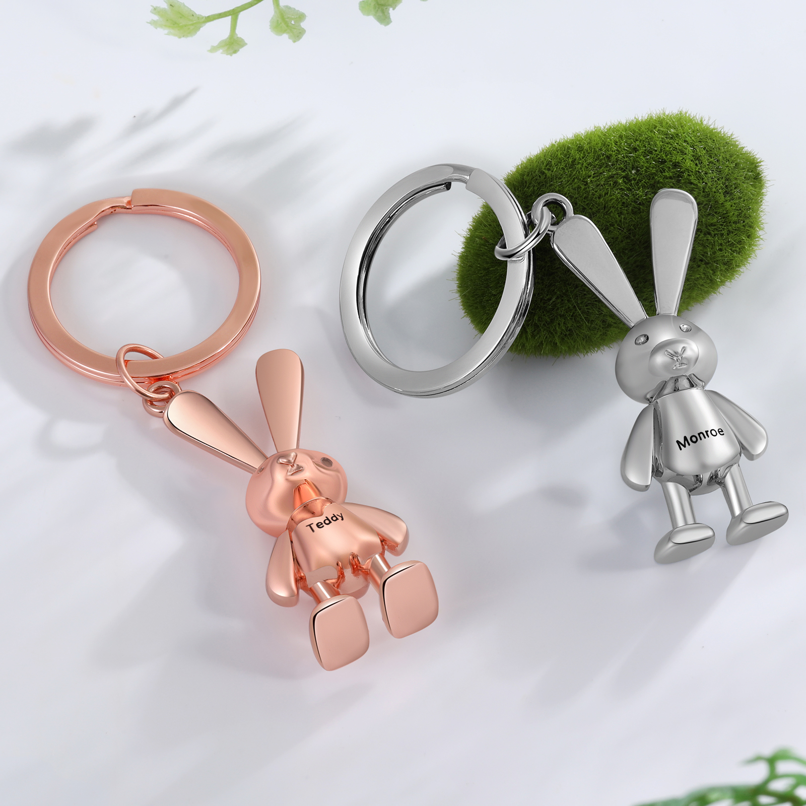 Personalised Rabbit Keychain Engrave Name Matching Key Ring Creative Couple Gift-Jessemade AU