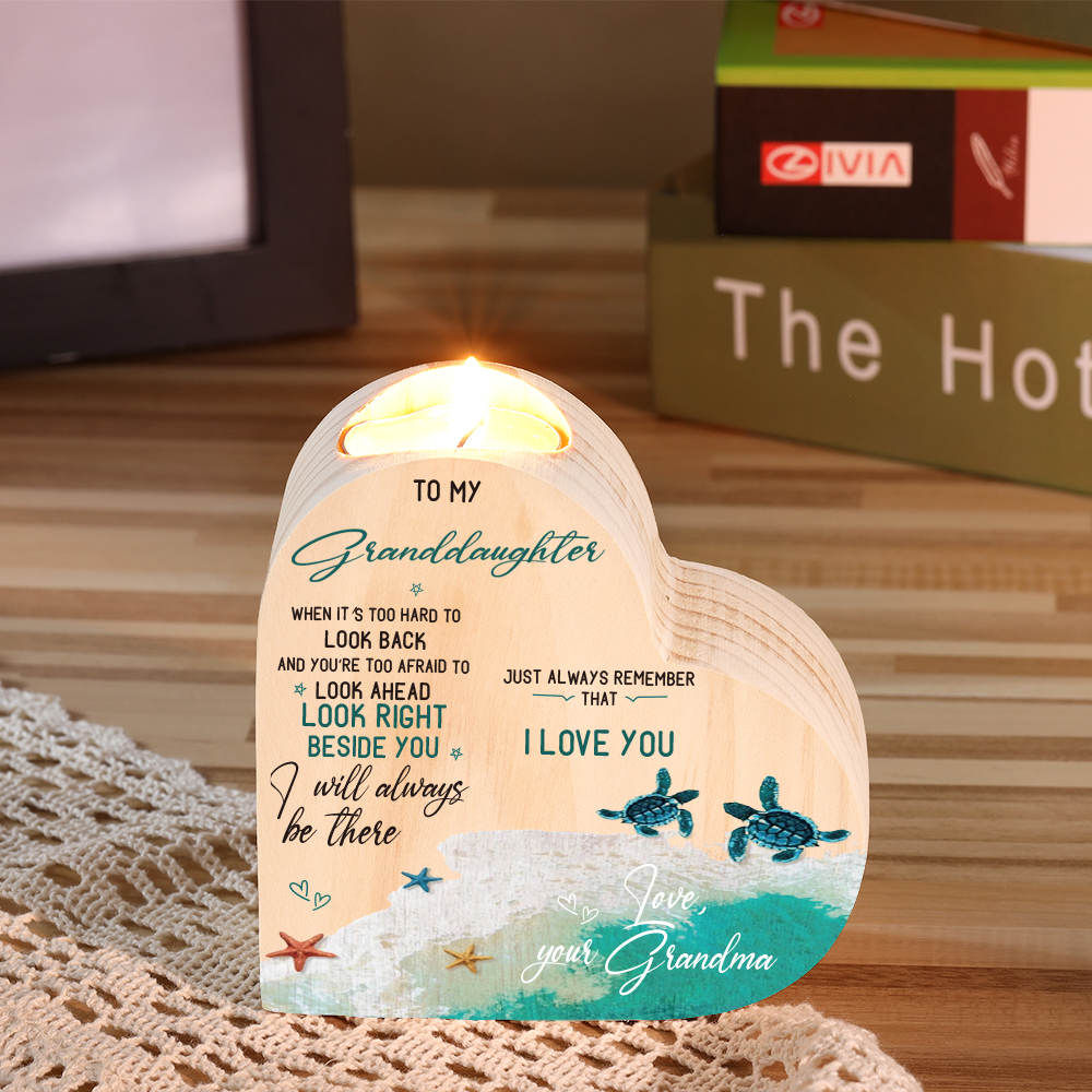 To My Granddaughter Wooden Heart Candle Holder "remember how much I love you"-Jessemade AU