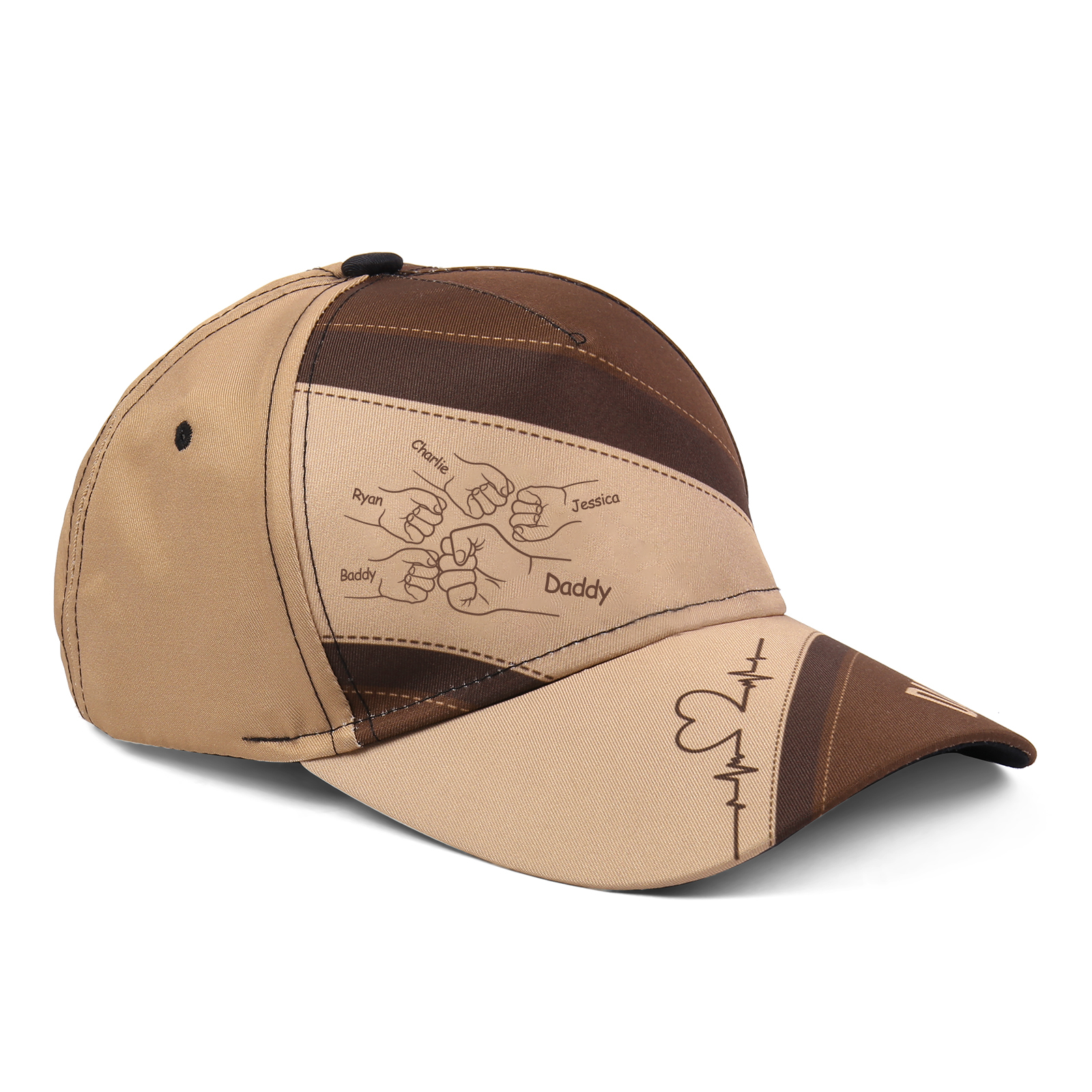 Personalised Fist Bump Classical Baseball Cap Custom 5 Names & 1 Text Snapback Adjustable Gift for Dad/Grandpa/Husband-Jessemade AU