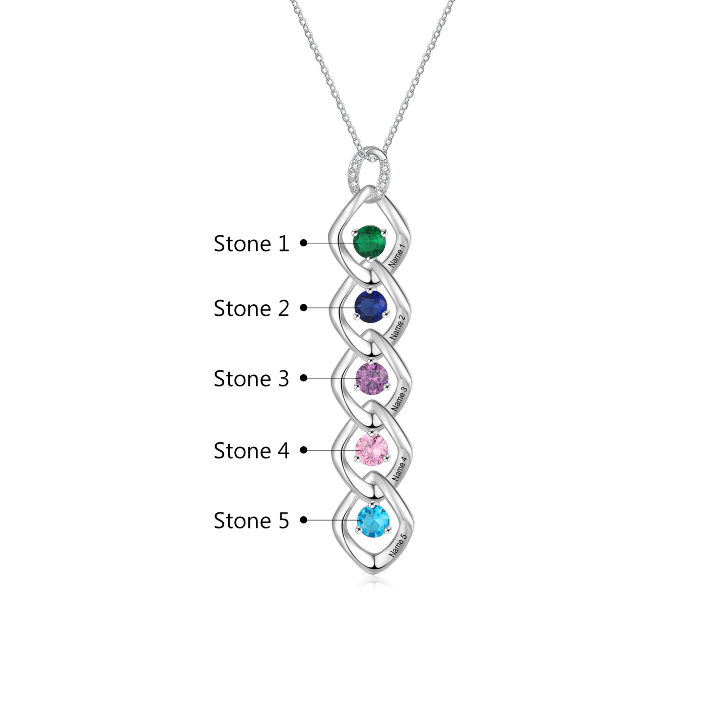 Personalised Pendant Necklace Custom 5 Birthstones Engraved 5 Names Necklace Gift for Women-Jessemade AU