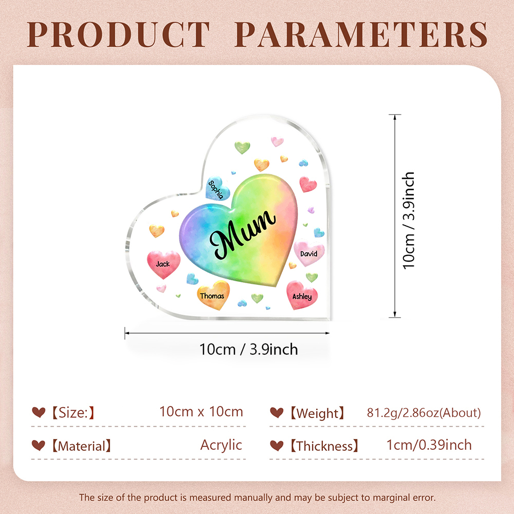 5 Names - Personalised Acrylic Heart Keepsake Custom Text Colourful Hearts Ornament Gift for Mother/Grandma-Jessemade AU