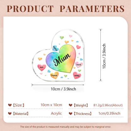 5 Names - Personalised Acrylic Heart Keepsake Custom Text Colourful Hearts Ornament Gift for Mother/Grandma-Jessemade AU