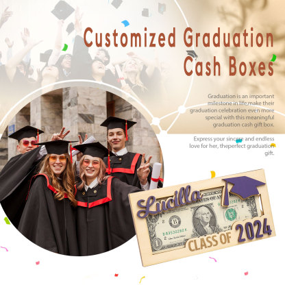 Class of 2024 Personalised Graduation Cash Clip Custom Name & Text Cash Box Creative Gifts for Her/Him-Jessemade AU