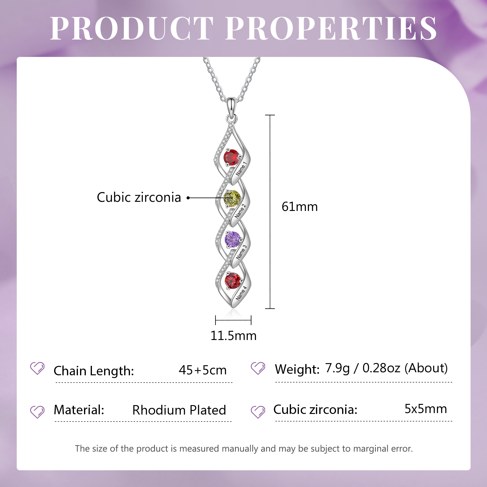 4 Names - Personalised Pendant Necklace Custom Birthstones & Names Necklace Birthday Gift for Her-Jessemade AU
