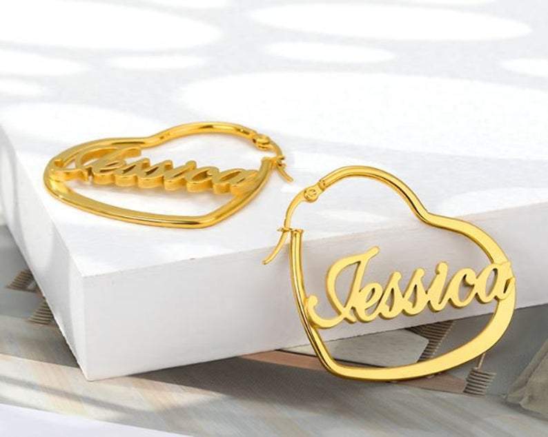 Personalised Heart Name Earring Customised Name Earrings Gifts for Her-Jessemade AU