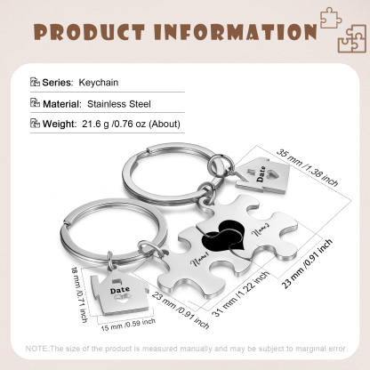 2 PCS Couple Keychain Set Custom 2 Names & Date Keyring Puzzle Keychain Valentine's Day Personalised Gift for Him/Her-Jessemade AU