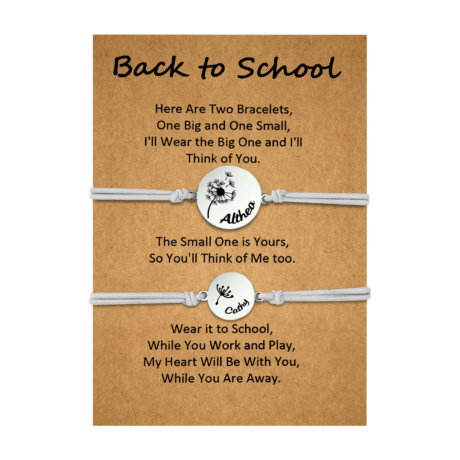 2 Pcs Dandelion Bracelet Set Custom 2 Names Adjustable Bracelets Back to School Gifts for Daughter-Jessemade AU