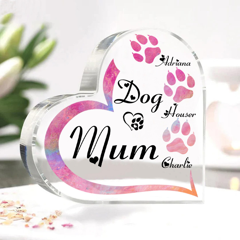 Personalised Acrylic Heart Keepsake Custom 3 Names Dog Footprints Ornaments Gifts for Mum-Jessemade AU