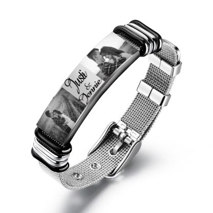 Personalised ID Bar Bracelet Engraved 2 Photos Men Women Bracelet-Jessemade AU