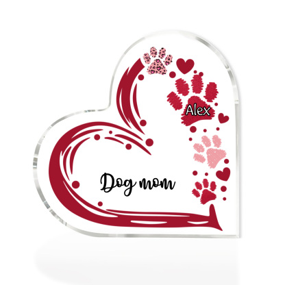 Personalised Text Acrylic Heart Keepsake Custom 1 Name Dog Footprints Ornaments Gifts for Grandma/Mother-Jessemade AU