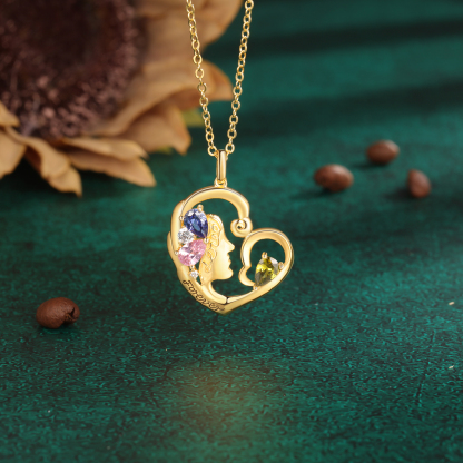 Personalised 1 Name Heart Charm Women's Necklace With 3 Birthstones-Jessemade AU