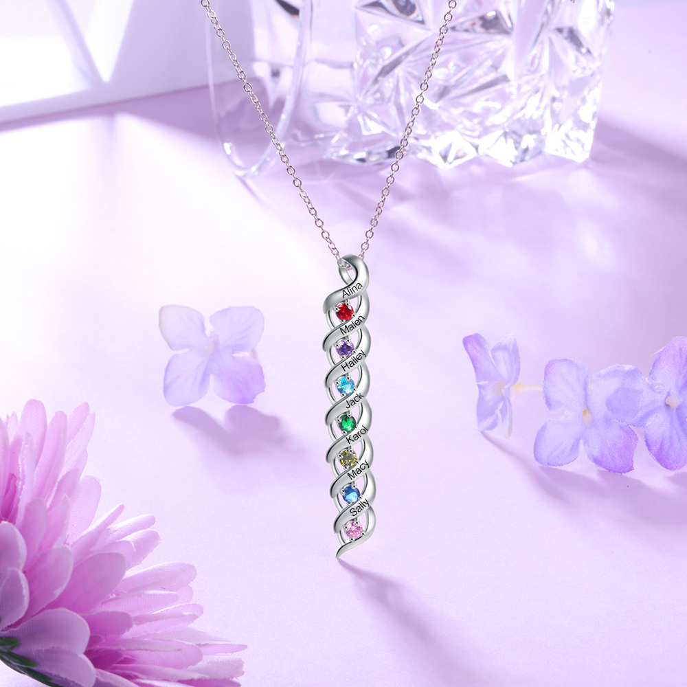 Customised Necklace Cascading Pendant with 8 Birthstones Engraving 8 Names Gifts for Her-Jessemade AU
