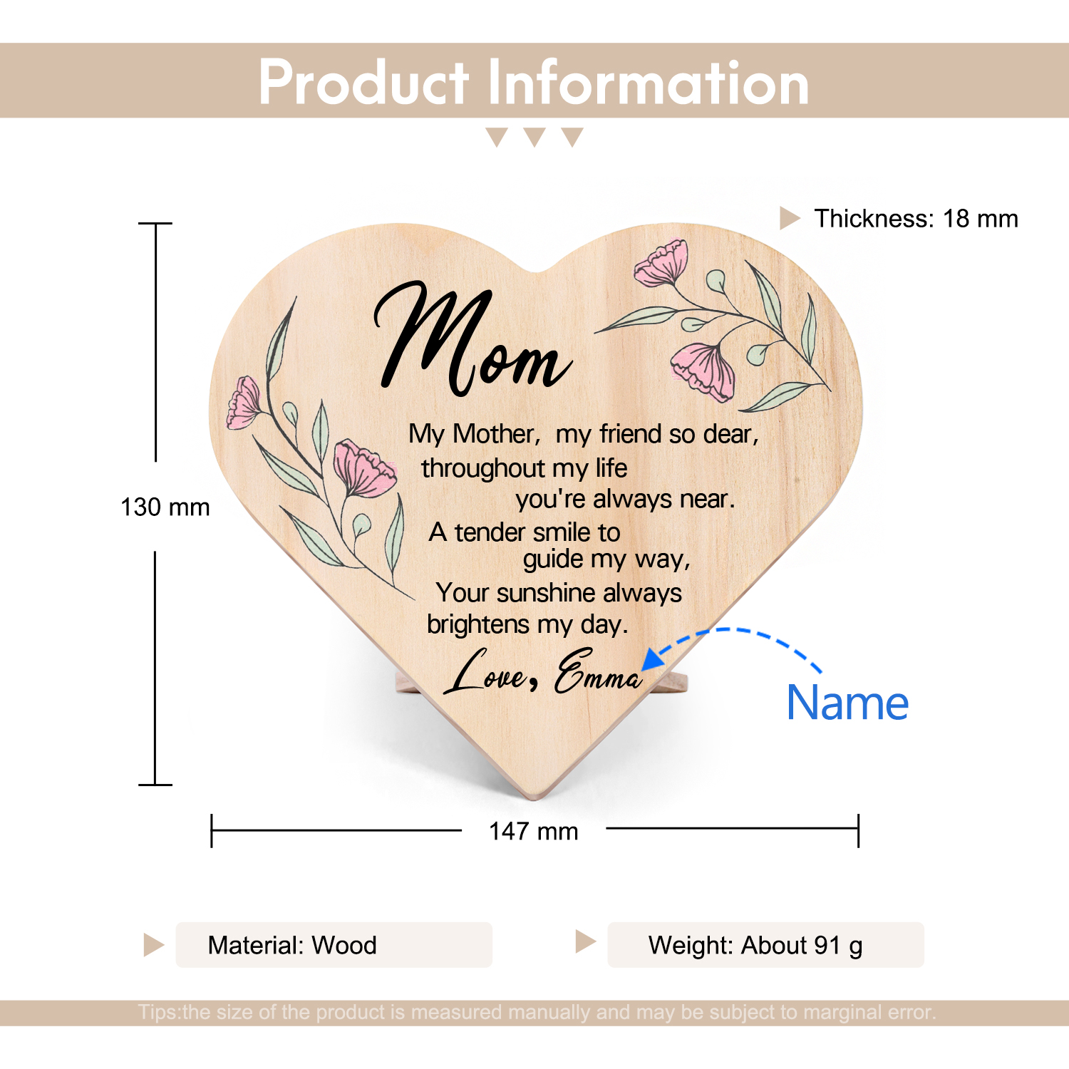 To My Mom Personalised Wooden Heart Keepsake Desktop Ornament "For all the times I forgot to thank you" Mothers Gifts-Jessemade AU