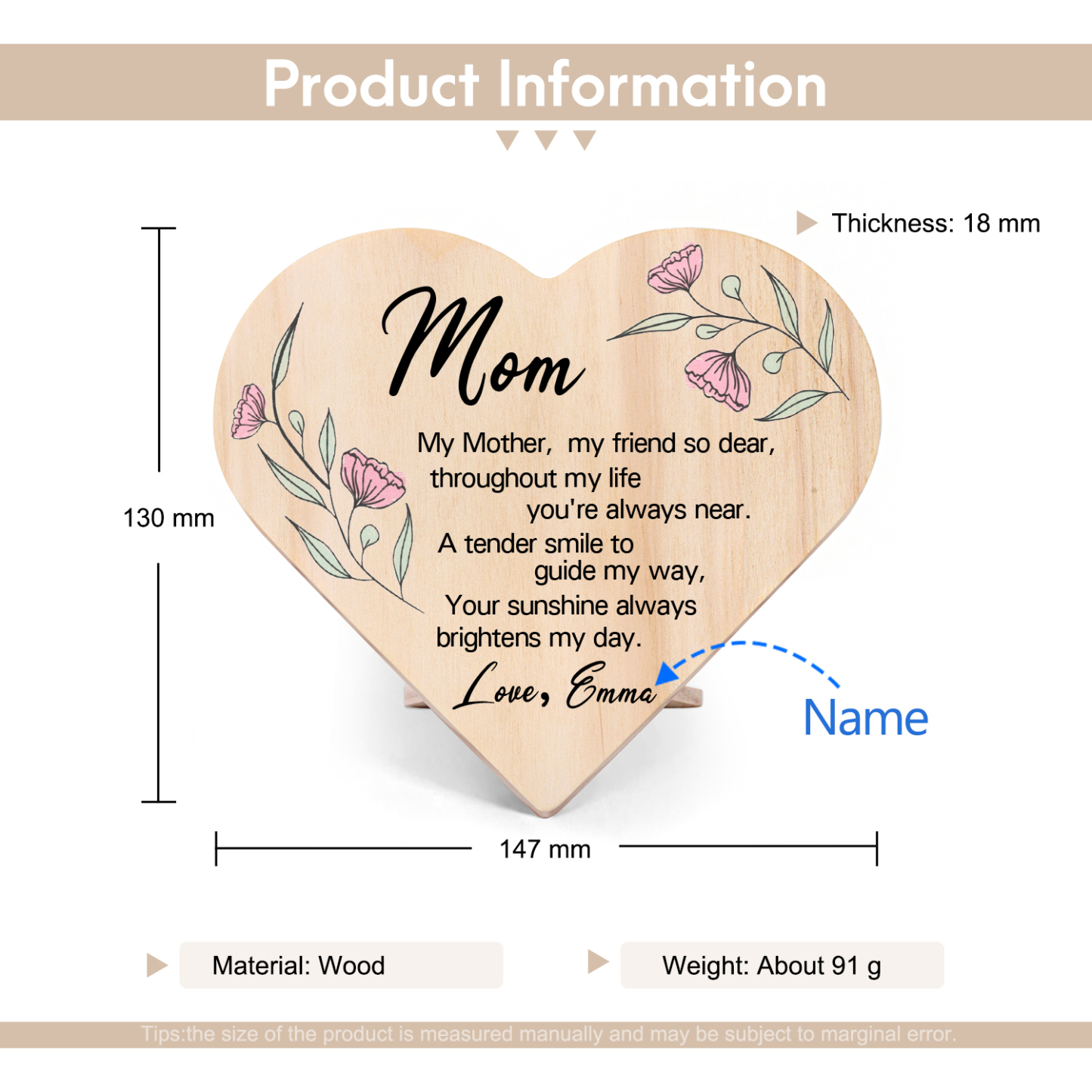To My Mom Personalised Wooden Heart Keepsake Desktop Ornament "For all the times I forgot to thank you" Mothers Gifts-Jessemade AU