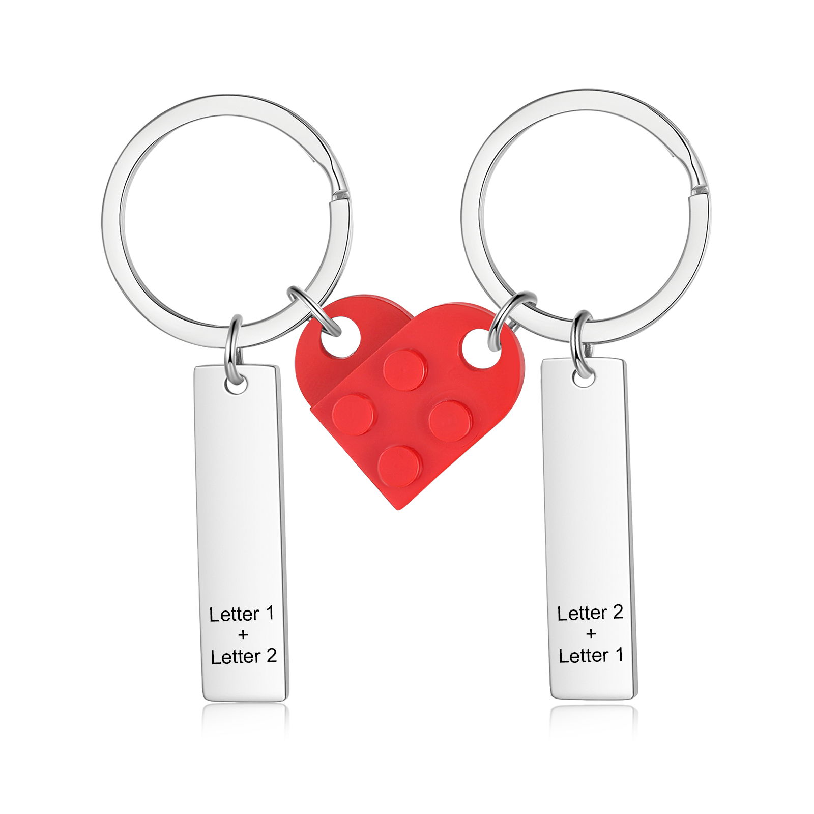 Brick Heart Keyring Set Custom 2 Letters Matching Couple Keychain Valentine's Day Gifts For Couples/Friends-Jessemade AU