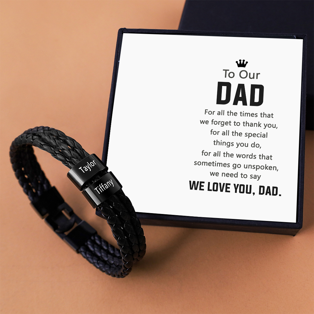 Personalised Braided Leather Bracelet Engraved 2 Names Men's Bracelet Gifts For Him-Jessemade AU