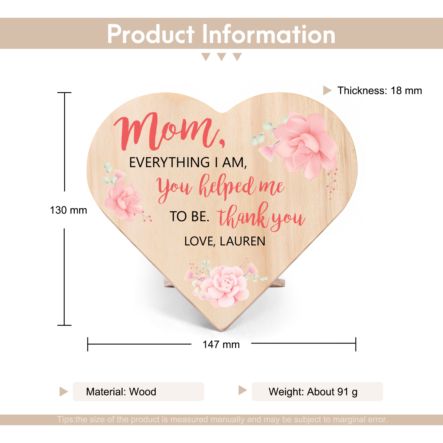 To My Mom Personalised Wooden Heart Keepsake Desktop Ornament "For all the times I forgot to thank you" Mothers Gifts-Jessemade AU