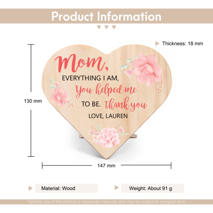 To My Mom Personalised Wooden Heart Keepsake Desktop Ornament "For all the times I forgot to thank you" Mothers Gifts-Jessemade AU