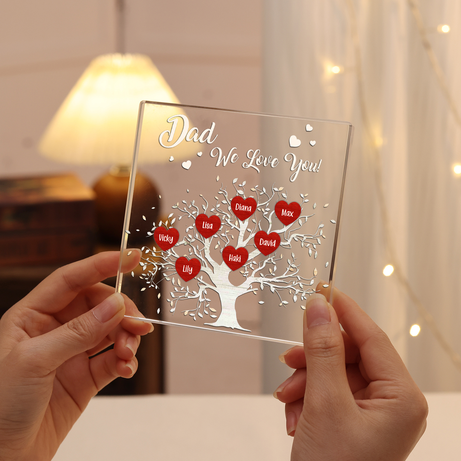 Personalised 7 Names & 1 Text Acrylic Square Keepsake Family Tree Rectangle Plaque Father's Day Gifts for Dad/Mom-Jessemade AU