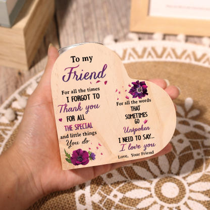To My Friend Violet Flower Heart Candle Holder "I Need To Say I Love You" Wooden Candlestick-Jessemade AU