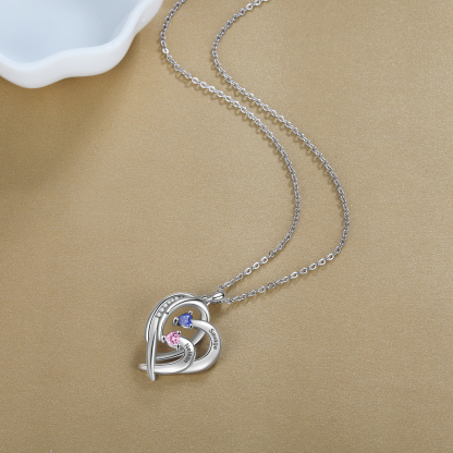 Personalised Heart Wings Necklace With 2 Birthstones Custom Names Necklace Gift For Her-Jessemade AU