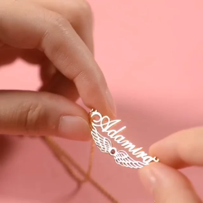 Personalised Wings Necklace With Birthstone Custom 1 Name Necklace Gift For Women-Jessemade AU