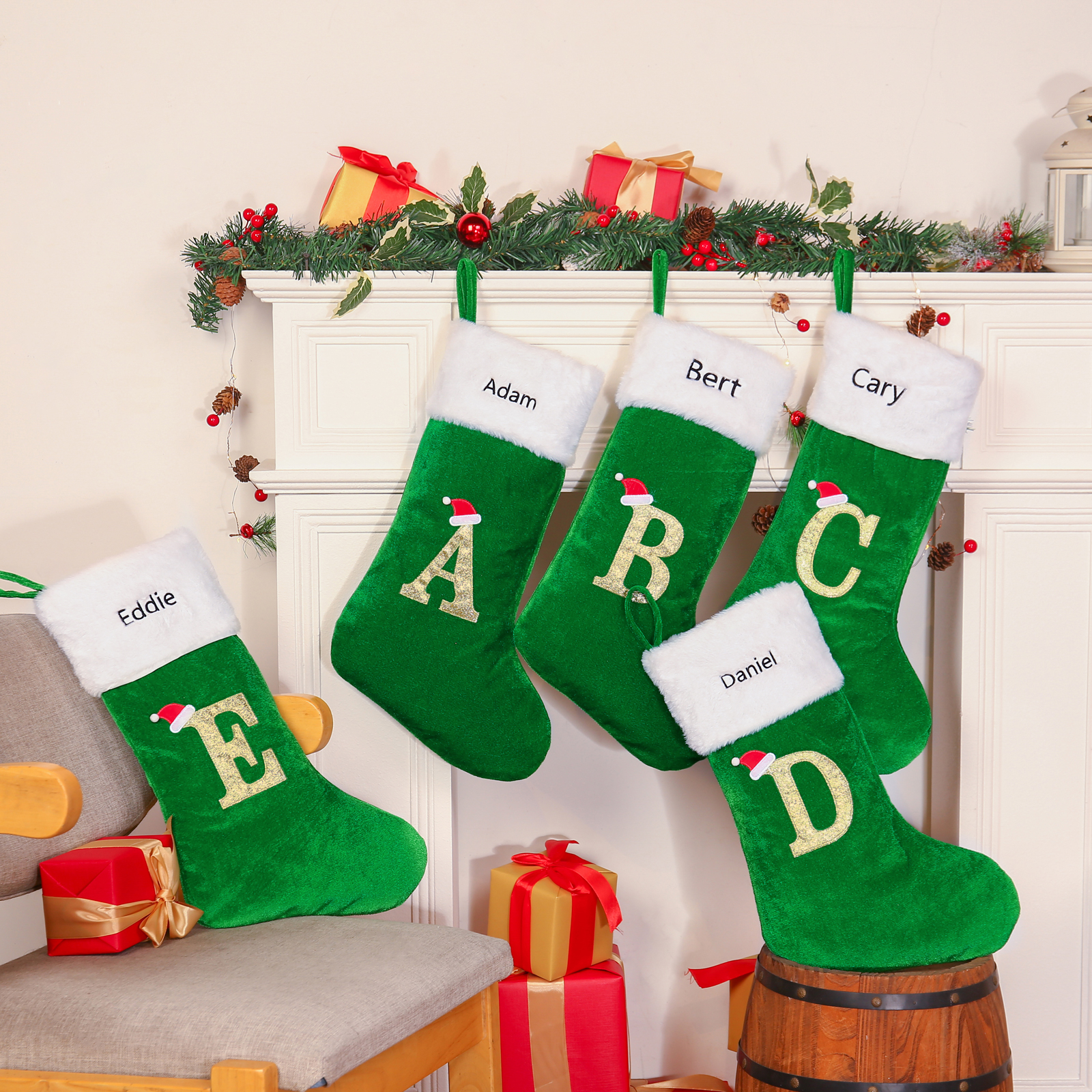 Christmas Letter Stockings Ornaments Custom 1 Name Fireplace Sock Decor Personalised Gifts for Family Friends-Jessemade AU