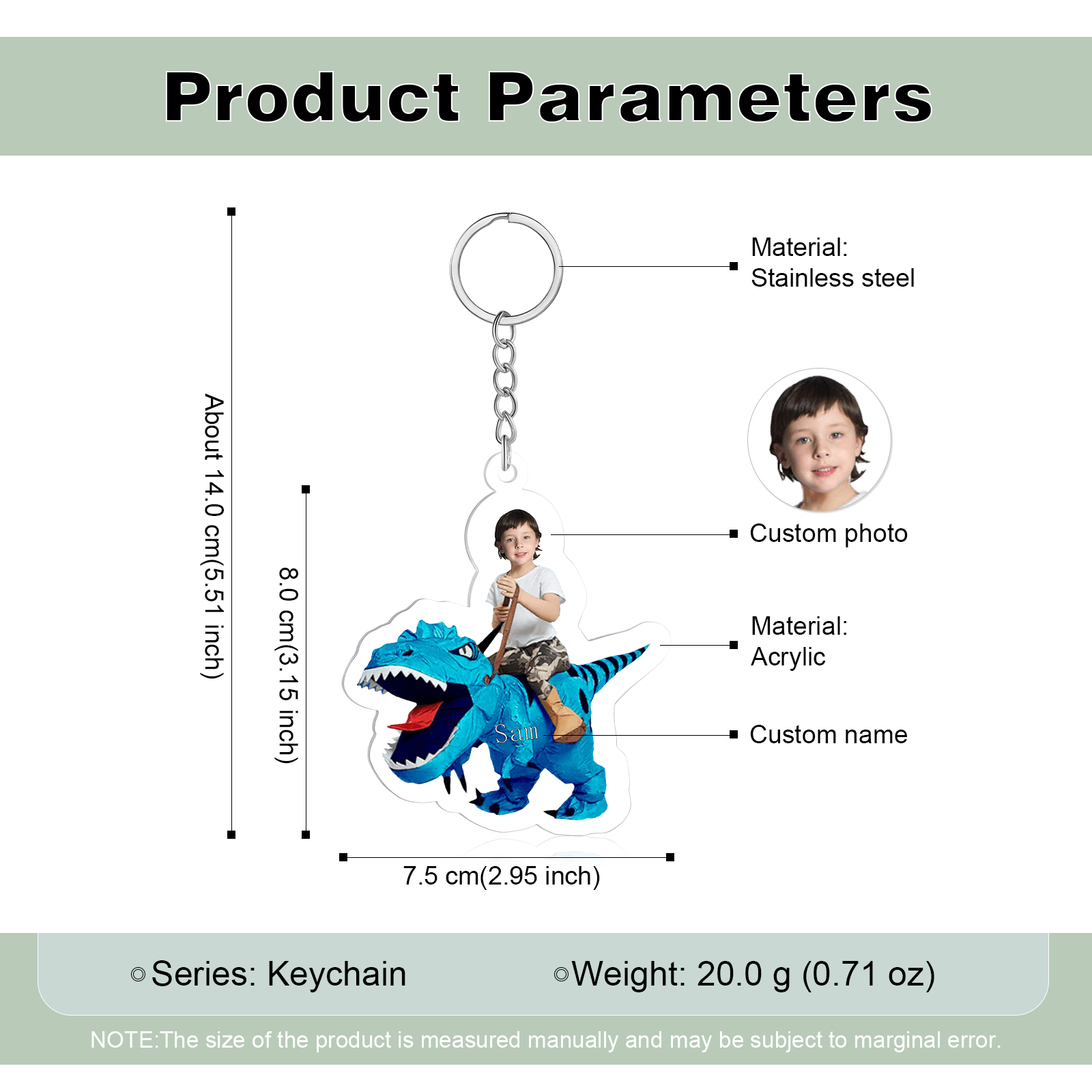 1 Name - Personalised Acrylic Dinosaur Keychain Customised Name & Photo Keychain Gift for Kids-Jessemade AU