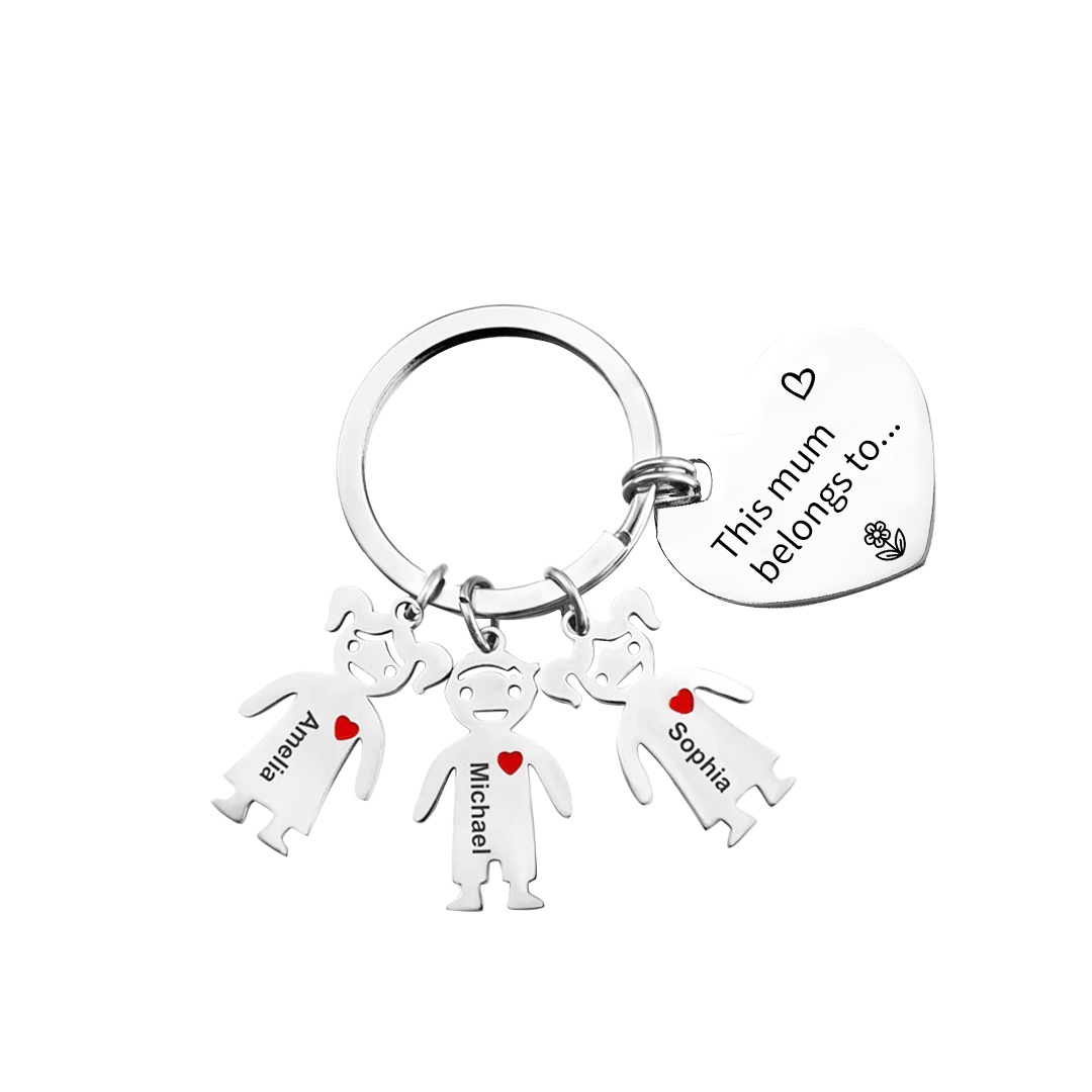 3 Names - Personalised Keychain with Kid Charm Engraved Names Keychain Heart Mother's Day Gift for Mum/Nan-Jessemade AU