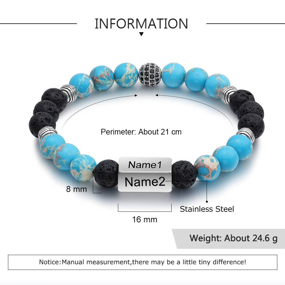 Personalised Round Beads Bracelet Custom Names Men's Bracelet Gifts For Him-Jessemade AU