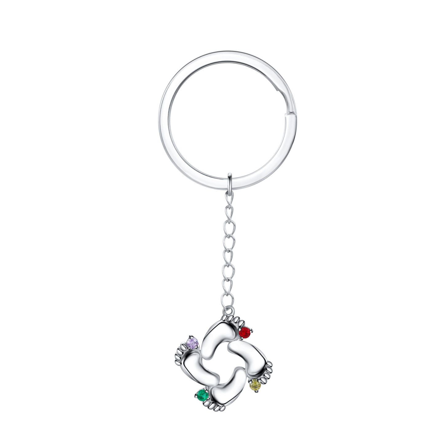 Personalised Baby Feet Keychain With 4 Birthstones Engraved names Keychain Gifts For Mother-Jessemade AU